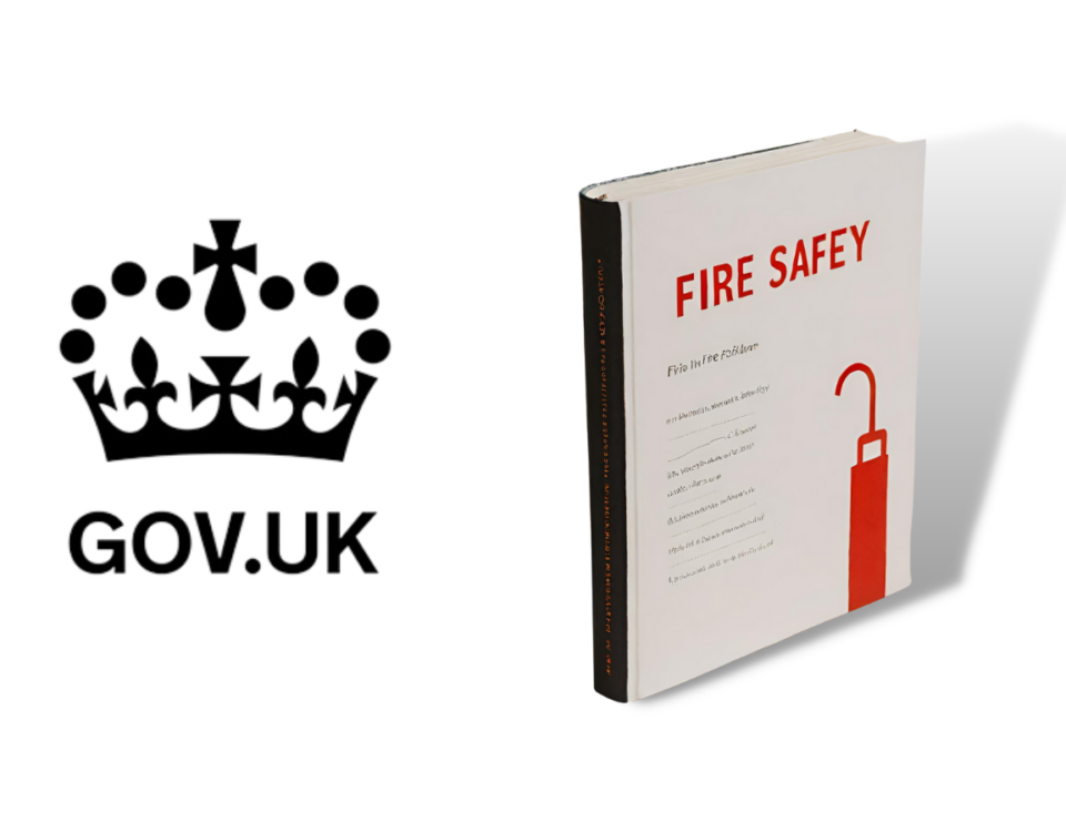 Fire safety guidebook with fire extinguisher illustration for workplace safety.