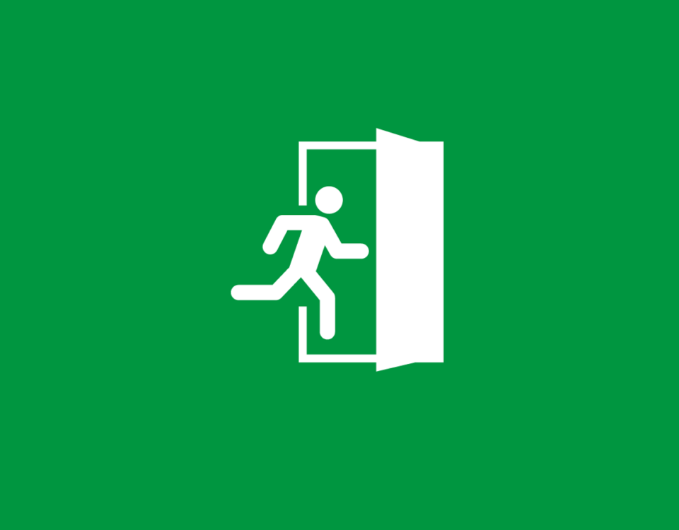 Fire safety advisors demonstrating emergency exit procedures.